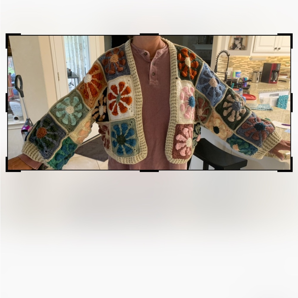 Colorful Crochet Patchwork Cardigan - hand crocheted